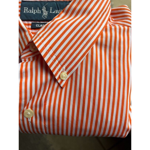 Ralph Lauren Classic Fit Orange White Stripe Long Sleeve Button Down Green Pony - Picture 16 of 16